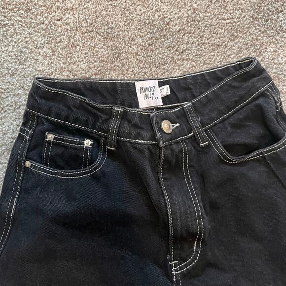Princess Polly Black Contrast Stitch Wide-Leg Jeans – Size 2 - Picture 2 of 4